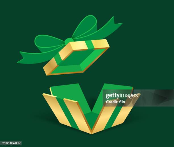 green gold opening gift box background - opened gift box stock illustrations