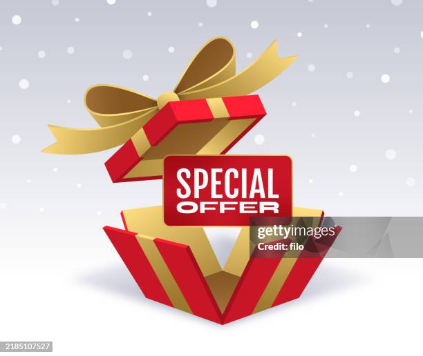 sonderangebot eröffnung weihnachten weihnachten rotgold geschenkbox hintergrund - geschenktüte einwickelpapier stock-grafiken, -clipart, -cartoons und -symbole