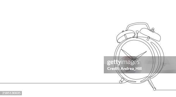single line drawing of an alarm clock with editable stroke and copy space - circle-countdown-timer stock illustrations