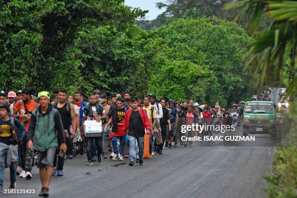 Hundreds of migrants of several nationalities leave towards the Mexico-US border from Tapachula, Chiapas State, Mexico on November 20, 2024.