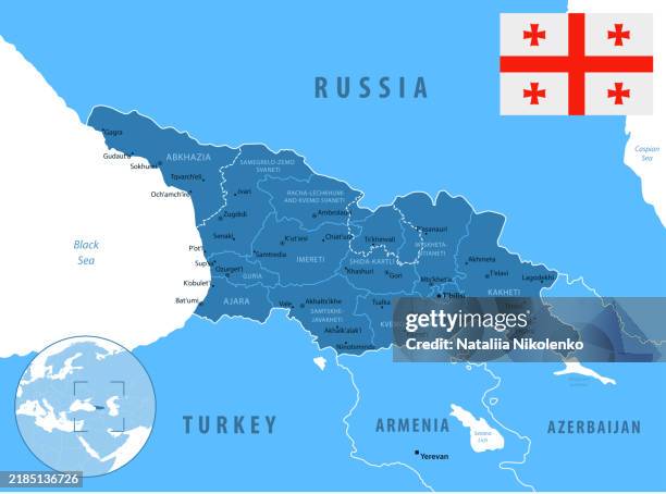 Georgia Detailed Map With Regions And Cities Of The Country Flag And Georgia Detailed Map With Regions And Cities Of The Country Flag And Globe 