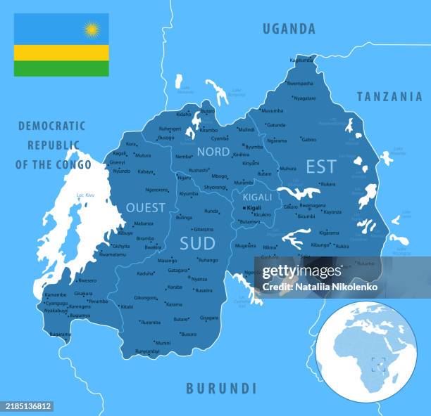 Rwanda Detailed Map With Regions And Cities Of The Country Flag And ...