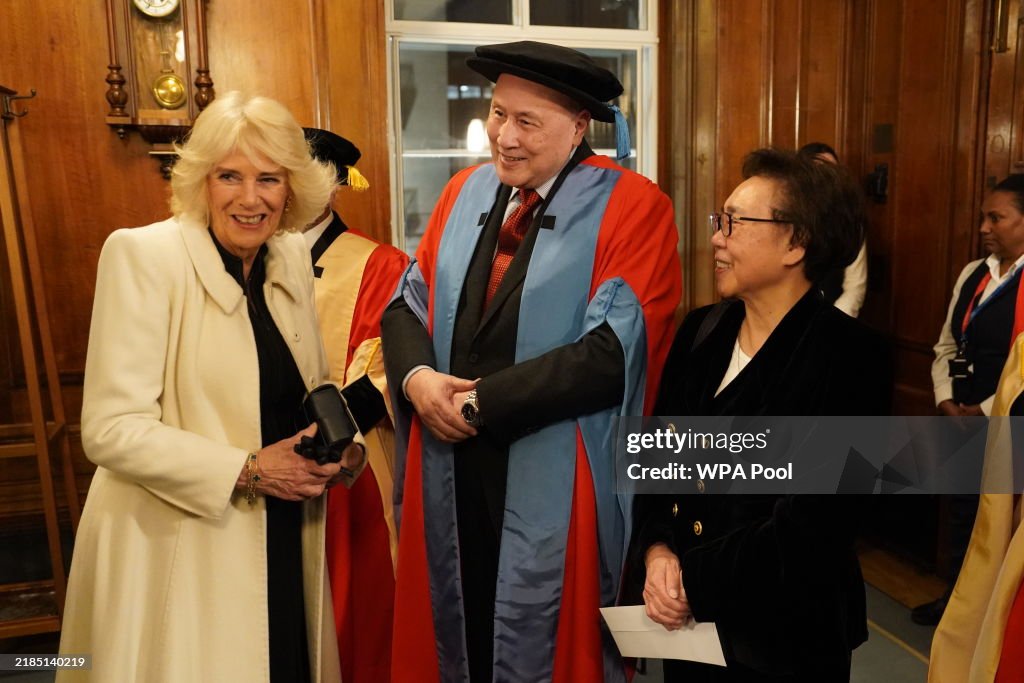 The Queen Presented With An Honorary Doctorate Of Literature By The Princess Royal At The University Of London
