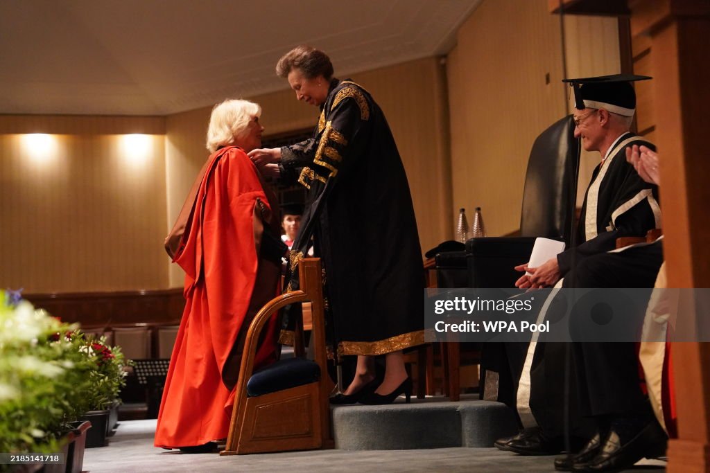 The Queen Presented With An Honorary Doctorate Of Literature By The Princess Royal At The University Of London