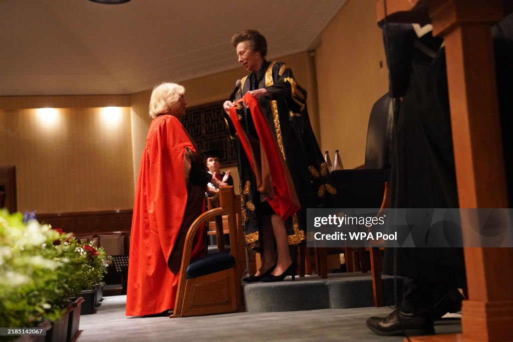 The Queen Presented With An Honorary Doctorate Of Literature By The Princess Royal At The University Of London