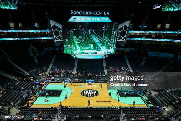General view of the court before a basketball game between the Charlotte Hornets and the Milwaukee Bucks at Spectrum Center on November 16, 2024 in...