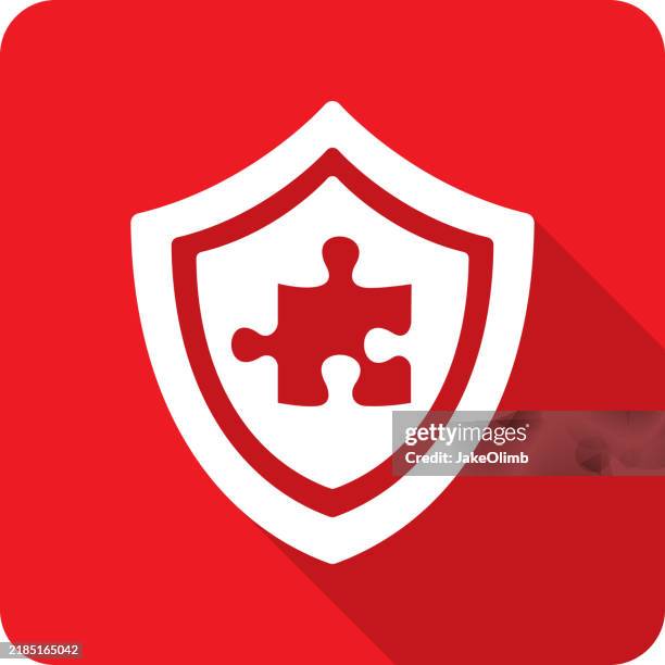shield puzzle piece icon silhouette 3 - interlocking arms stock illustrations