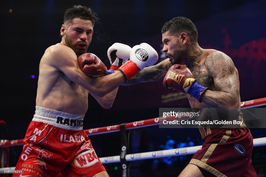 Amirez Arnold Barboza Jr. punches Jose Carlos Ramirez during their fight on ...