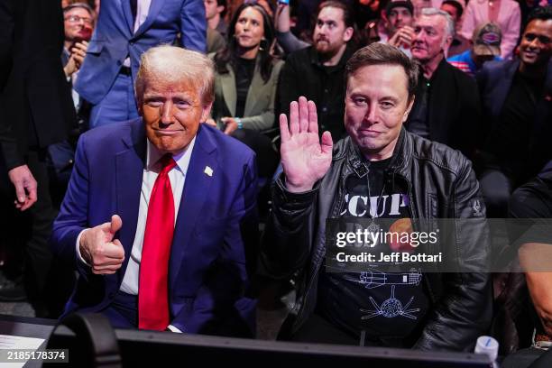 President-elect Donald Trump and Elon Musk pose for a photo during the UFC 309 event at Madison Square Garden on November 16, 2024 in New York City.