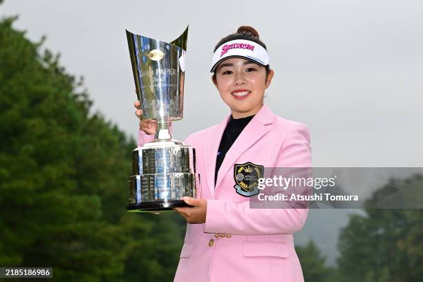 Miyuu Yamashita of Japan poses with the trophy after winning the tournament following the final round of the 43rd DAIO PAPER elleair LADIES OPEN at...