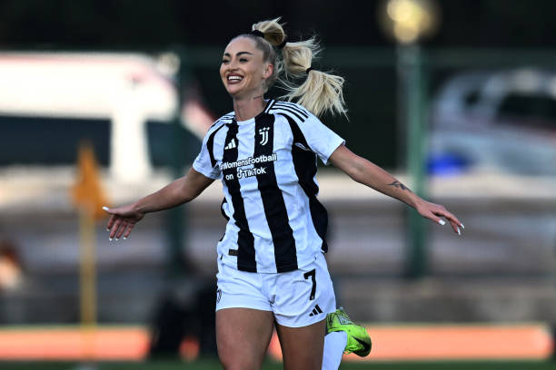 Alisha Debora Lehmann of Juventus celebrates her goal during the Women Serie A match between Juventus and Sassuolo at Stadio Comunale Vittorio Pozzo...