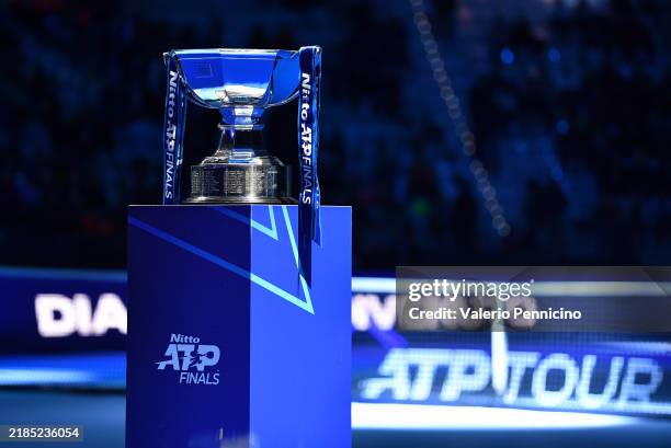 General view of the Nitto ATP Finals Men's Doubles Trophy prior to the final between Marcelo Arevalo of El Salvador and Mate Pavic of Croatia against...