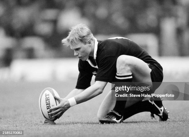 Jeff Wilson of New Zealand prepares a kick at goal during the tour match between a Northern Division XV and New Zealand All Blacks at Anfield Stadium...