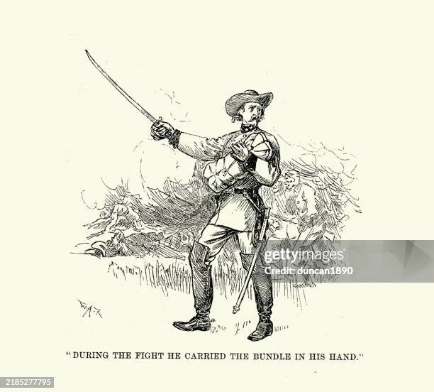 american civil war, confederate officer with sword drawn, victorian style 19th century - csa archive stock illustrations