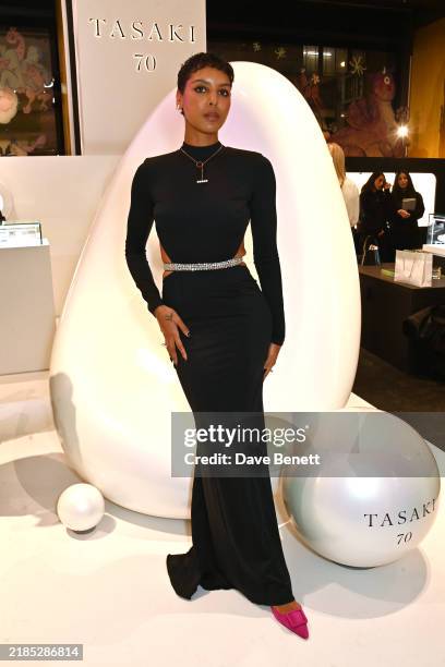 Arlissa attends TASAKI's 70th Anniversary "Floating Shell" exhibition at Selfridges on November 21, 2024 in London, England.