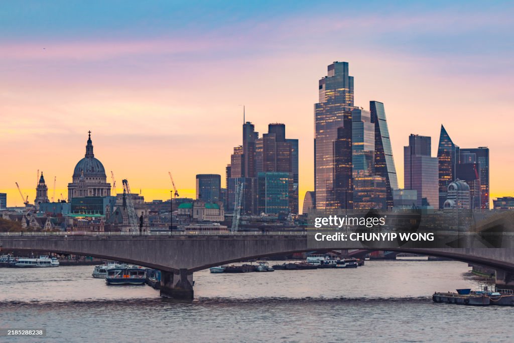 Waterloo Bridge and the River Thames, St.Paul's and the City of London