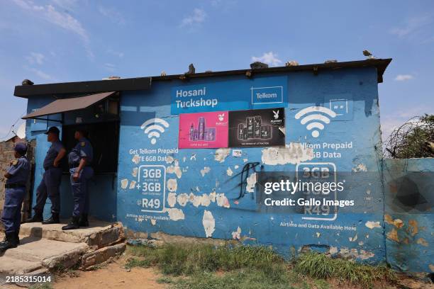 View of a spaza shop during Operation Dudula protest in Diepkloof on November 21, 2024 in Soweto, South Africa. This comes after a child died...
