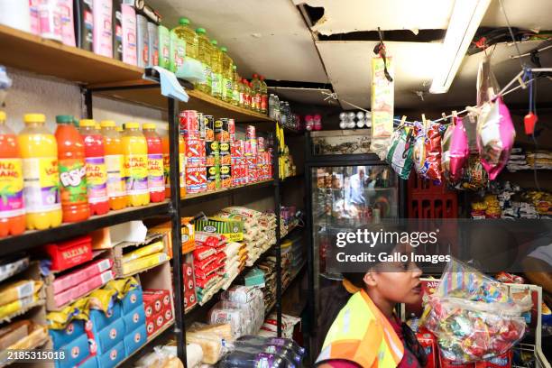View of a spaza shop during Operation Dudula protest in Diepkloof on November 21, 2024 in Soweto, South Africa. This comes after a child died...