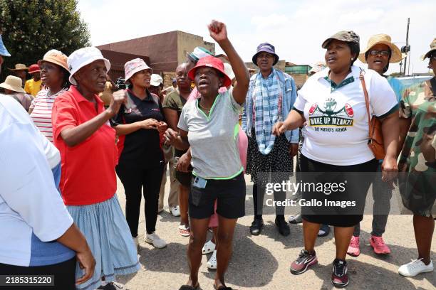 Operation Dudula and community members during a protest over spaza shops in Diepkloof on November 21, 2024 in Soweto, South Africa. This comes after...