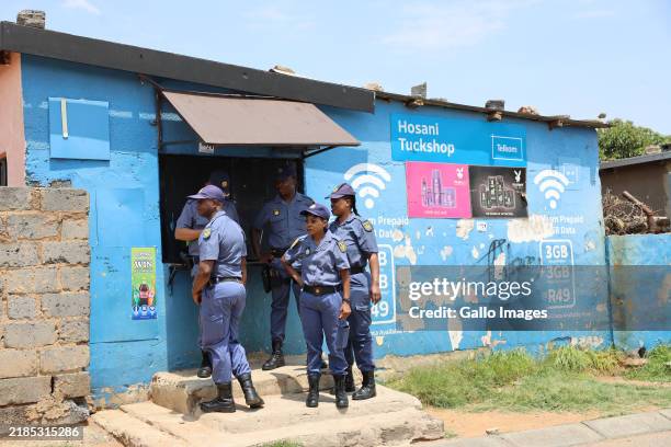 View of a spaza shop during Operation Dudula protest in Diepkloof on November 21, 2024 in Soweto, South Africa. This comes after a child died...