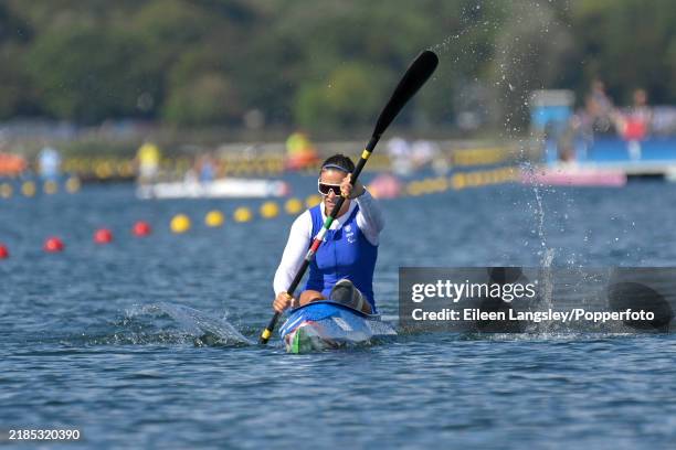 Amanda Embriaco of Italy competing in heat 2 of the women's KL3 200 metres paracanoeing event during the Summer Paralympics at the Vaires-sur-Marne...