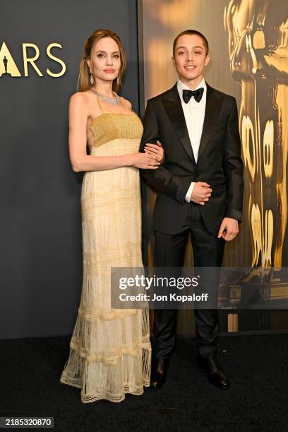 Angelina Jolie and Knox Jolie-Pitt attend the 2024 Governors Awards at Dolby Theatre on November 17, 2024 in Hollywood, California.