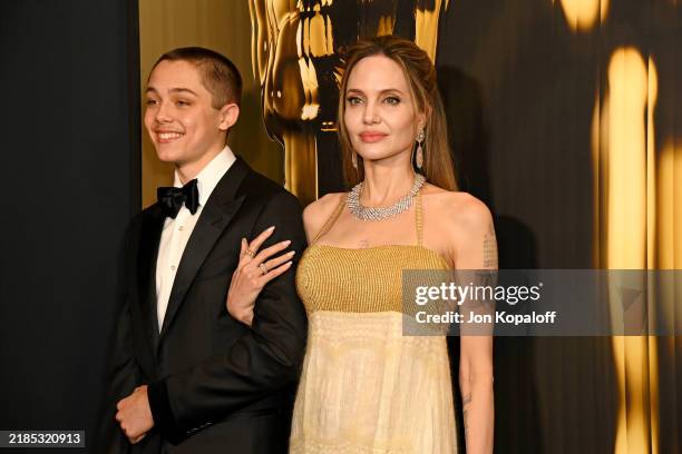 Knox Jolie-Pitt and Angelina Jolie attend the 2024 Governors Awards at Dolby Theatre on November 17, 2024 in Hollywood, California.