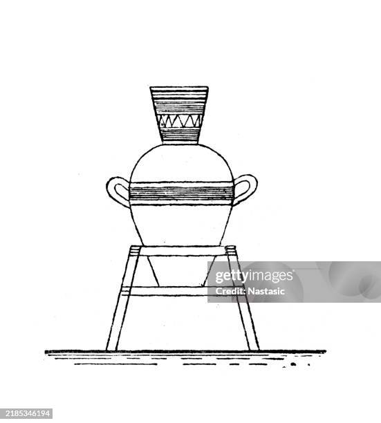 stockillustraties, clipart, cartoons en iconen met egyptian amphora with steel frame - decoratieve urn