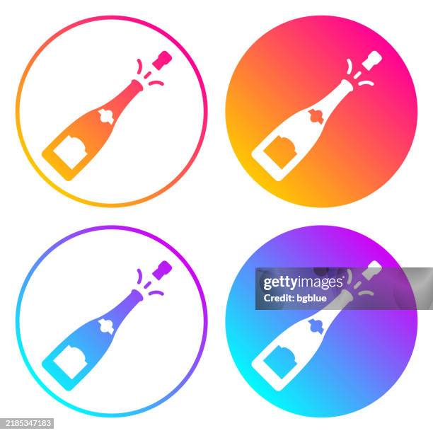 champagne explosion. round icons with color gradients - champagne bottle outline stock illustrations