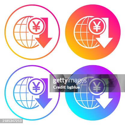 Yen rate decrease. Round icons with color gradients Yen rate decrease. Round icons with color gradients
