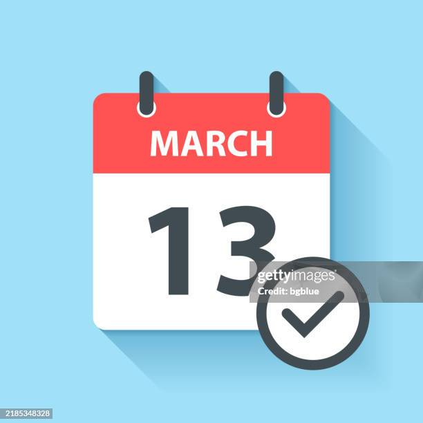 illustrations, cliparts, dessins animés et icônes de 13 mars - icône de calendrier quotidien dans le modèle plat de conception - nombre 13
