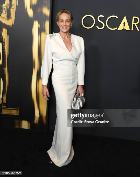 Sharon Stone arrives at the 2024 Governors Awards at Dolby Theatre on November 17, 2024 in Hollywood, California.