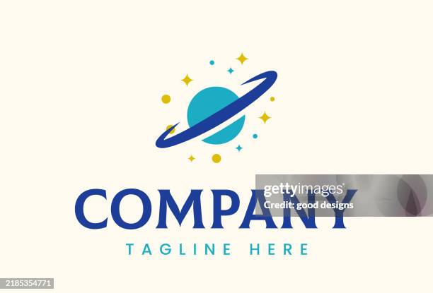 illustrations, cliparts, dessins animés et icônes de planète bleue avec conception de logo en anneau - véhicule spatial
