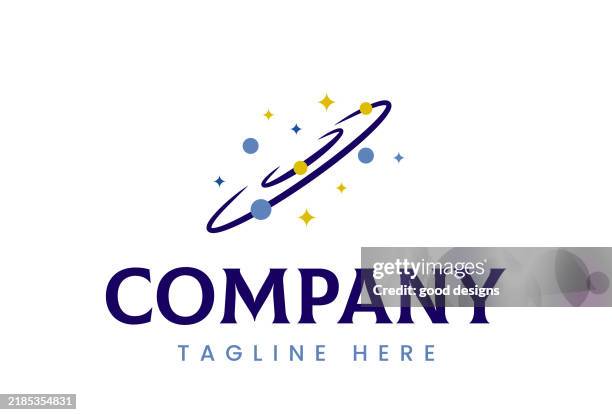 illustrations, cliparts, dessins animés et icônes de conception de logo planétaire de galaxie cosmique - en orbite autour