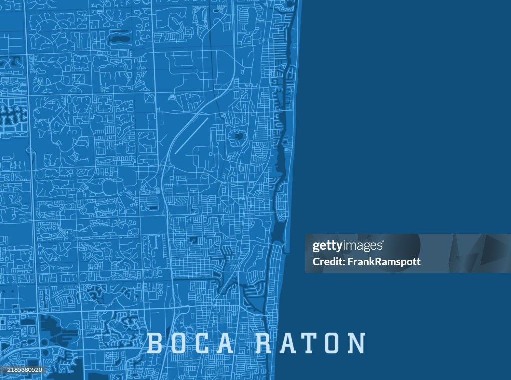 Boca Raton FL Stadt Vektor Straßenkarte Blau Horizontal