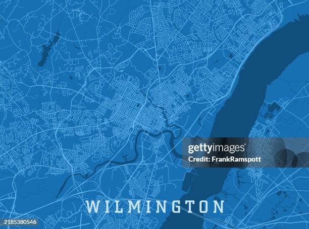 ilustrações de stock, clip art, desenhos animados e ícones de wilmington de city vector road map blue horizontal - delaware