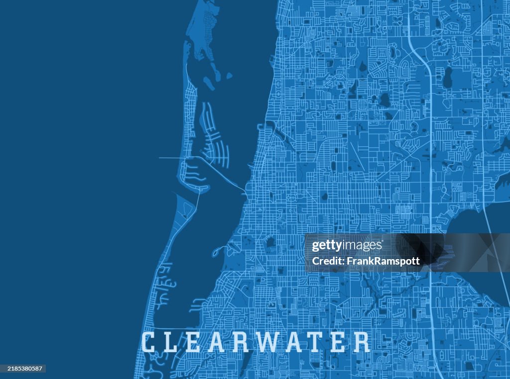 Clearwater FL City Vector Road Map Blue Horizontal