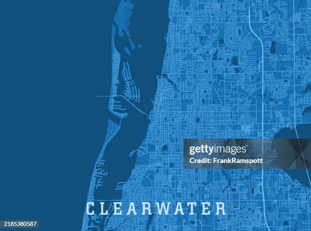 clearwater fl city vector road map blue horizontal - largo florida stock illustrations