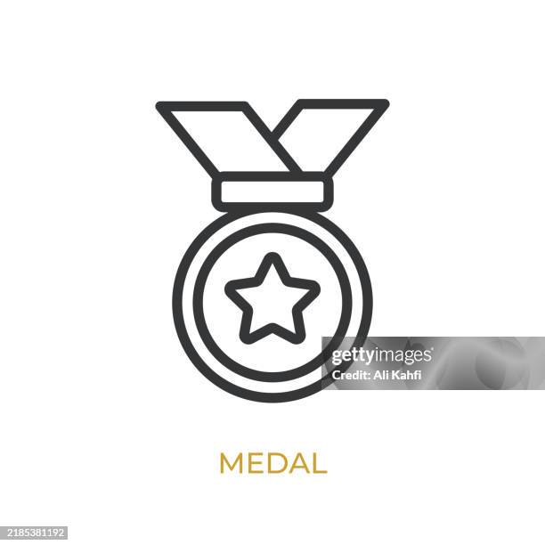 stockillustraties, clipart, cartoons en iconen met medal glyph line icon. thin line icon that can be applied anywhere, simple, pixel perfect and modern style - medaille
