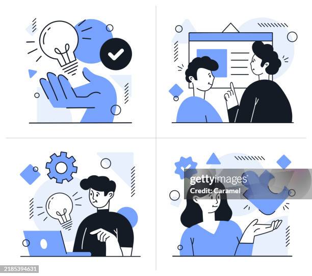 collaborative team and brainstorming strategies - marketing strategy concept stock illustrations