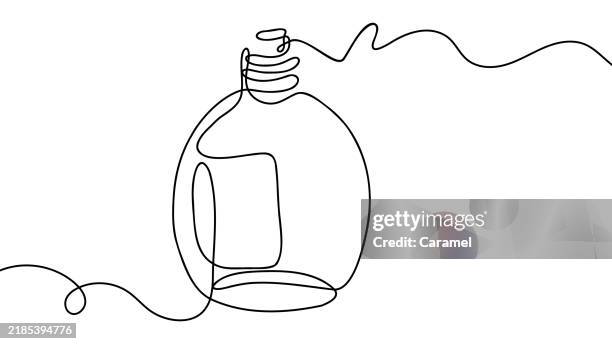 perfume bottle continuous line icon - essential oil bottle stock illustrations