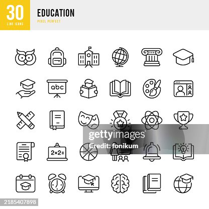 教育 - 細い線ベクトル アイコン セット。30個のアイコン。ピクセルパーフェクト。セットには、学校、教室、ランドセル、ベル、アーティストパレット、本、デスクトップグローブ、数学、 教育 - 細い線ベクトル アイコン セット。30個のアイコン。ピクセルパーフェクト。セットには、学校、教室、ランドセル、ベル、アーティストパレット、本、デスクトップグローブ、数学、
