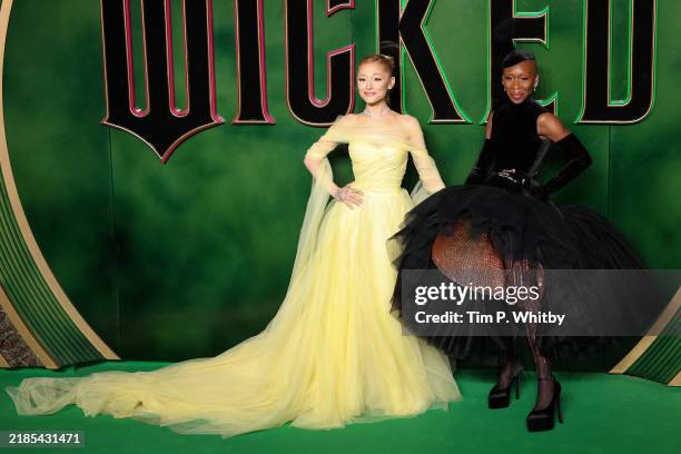 Ariana Grande and Cynthia Erivo attend the "Wicked: Part One" European Premiere at The Royal Festival Hall on November 18, 2024 in London, England.