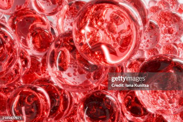 red molecules, water drops. 3d liquid bubbles pattern. close-up. beauty background. healthcare and medicine. close-up. design element. - menstrual blood stock pictures, royalty-free photos & images