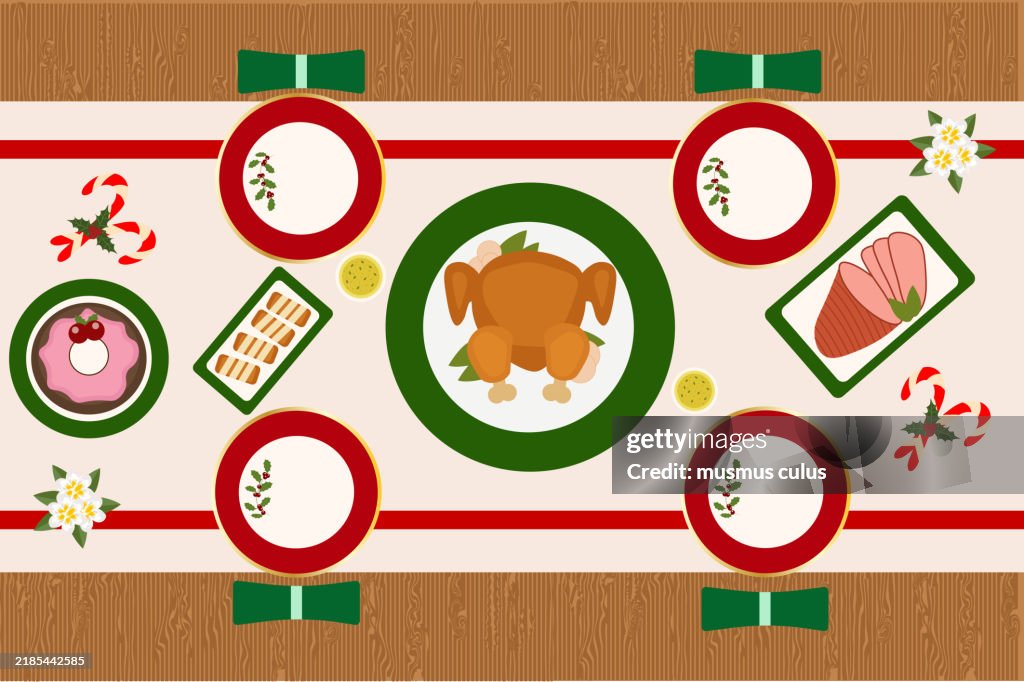 A dining table prepared for Christmas