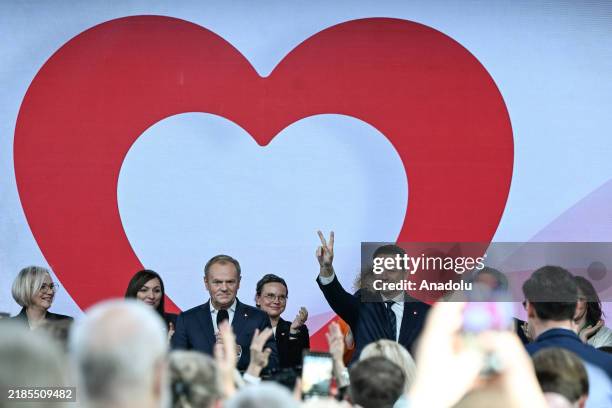 Polish Prime Minister Donald Tusk announces Warsaw Mayor Rafal Trzaskowski as the winner of the Civic Platform primary and the party's nominee for...