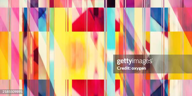 vibrant abstract geometric art with bold colors. a dynamic abstract composition featuring overlapping geometric shapes in vibrant yellow, red, blue, and pink tones. - mixed media stock pictures, royalty-free photos & images