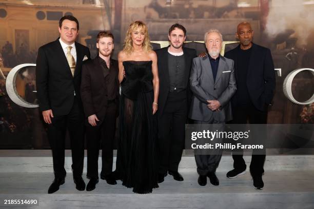 Michael Pruss, Fred Hechinger, Connie Nielsen, Paul Mescal, Ridley Scott and Denzel Washington attend the "Gladiator II" Los Angeles Premiere at the...