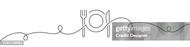 eine fortlaufende strichzeichnung des bestecksymbols. einzeilige vektorillustration - löffel stock-grafiken, -clipart, -cartoons und -symbole