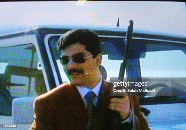 This image capture from video taken from a Jordanian official television station shows Qusay Hussein, the son of Iraqi President Saddam Hussein,...